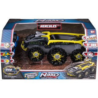 Nikko rc auto hercules - oplaadbare usb-c bestuurbare auto met accu voor binnen en buiten - voor kinderen vanaf 6 jaar - speciale functie met 6 wielen - stuntauto met 360° rotatie - 30 cm