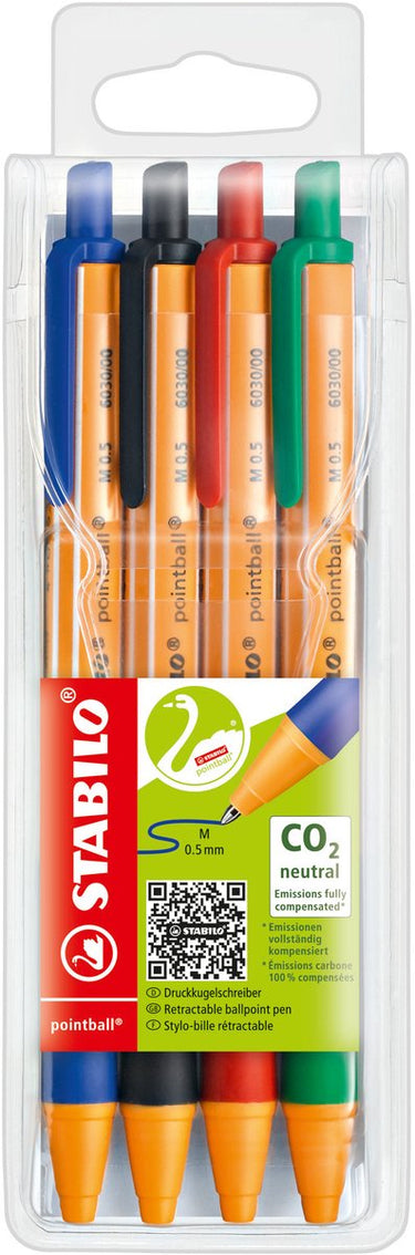 Stabilo pointball - balpen - navulbaar - etui met 4 kleuren