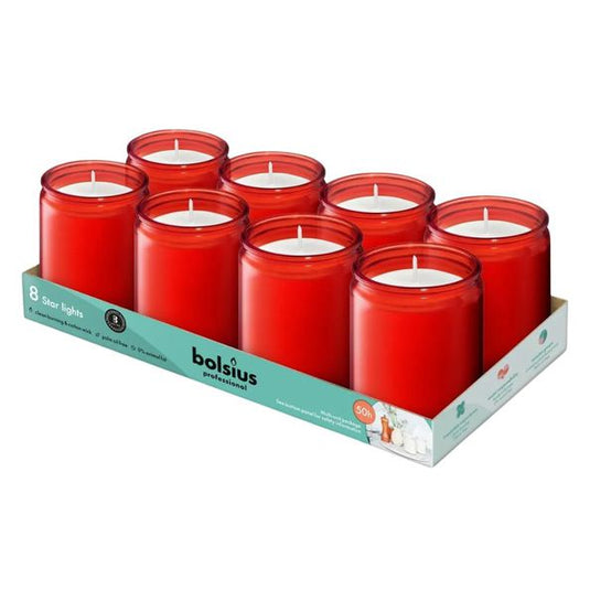 Bolsius prof star light glas rood (8 stuks)
