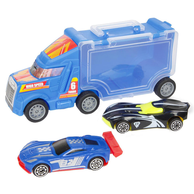 Load image into Gallery viewer, Toi-toys turbo racers vrachtwagen met raceauto's, 3dlg.
