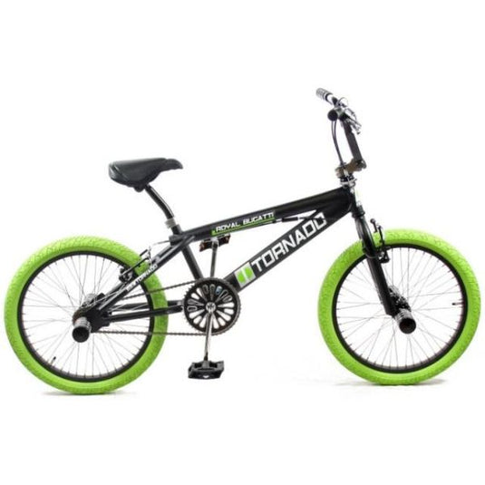 Royal bmx fiets -bugatti tornado freestyle 20 inch - mat zwart met groene banden