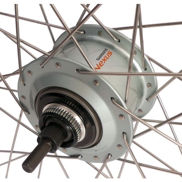 Load image into Gallery viewer, Shimano achterwiel 28 inch nexus 8 naaf (zilver) - zac19 velg (zilver) met rvs spaken - voor schijfrem
