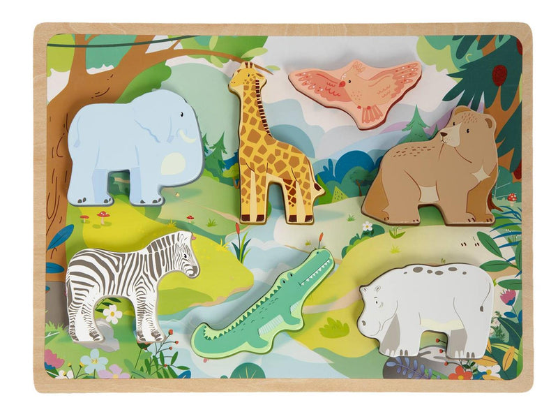 Load image into Gallery viewer, Moxy houten puzzel 3d 29x21cm boederij wilde dieren 2 assorti
