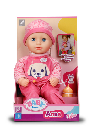 Baby born babypop anna pink 36cm met slaapogen en flesje.