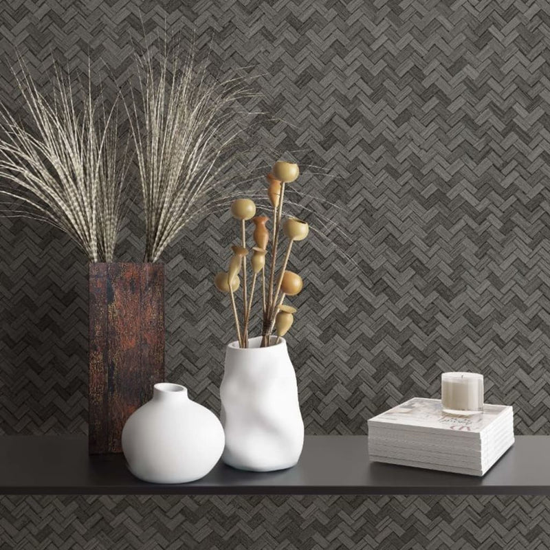 Load image into Gallery viewer, Noordwand behang botanica rattan wickerwork zwart en grijs
