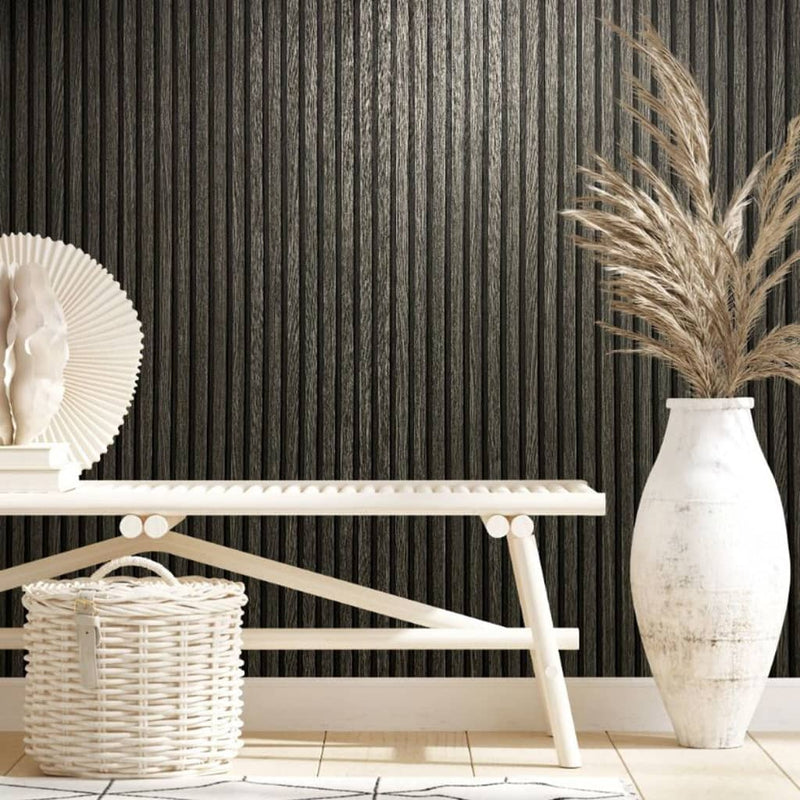Load image into Gallery viewer, Noordwand behang botanica wooden slats zwart en grijs
