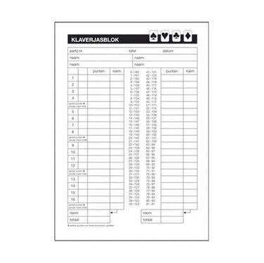 Basic scoreblok klaverjassen 5 blok van 50 vel