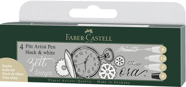Faber-castell fineliner - tekenstift - pitt artist pen - zwart en wit - 4-stuks - fc-167151