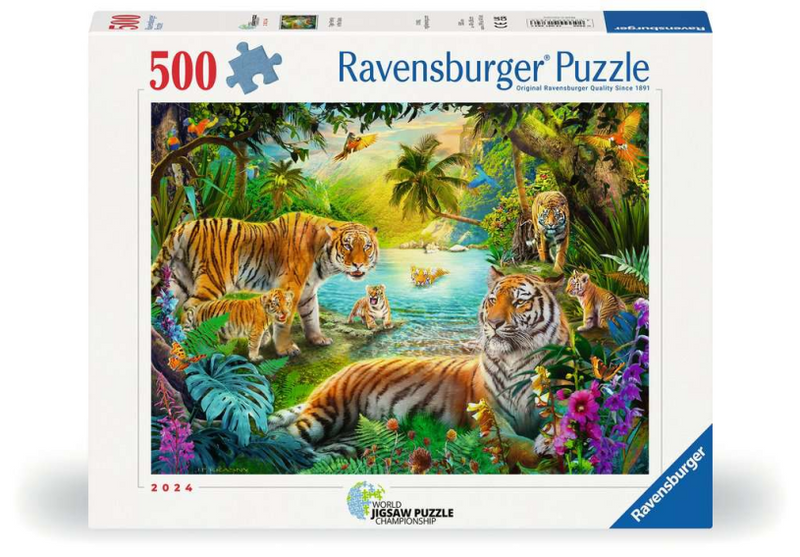 Load image into Gallery viewer, Ravensburger legpuzzel tijgerfamilie in de oase - 500st.
