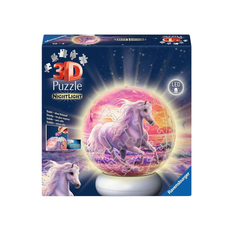 Load image into Gallery viewer, Ravensburger 3d puzzel nachtlamp paarden op het strand - 73st.
