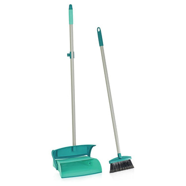 Leifheit mariaset stoffer en blik met lange steel - incl. gesloten blik - handveger - turquoise - grijs