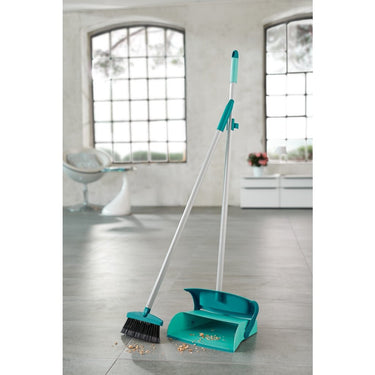 Leifheit mariaset stoffer en blik met lange steel - incl. gesloten blik - handveger - turquoise - grijs
