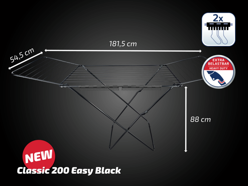 Load image into Gallery viewer, Leifheit classic droogrek - 200 easy - 20 mtr drooglengte - zwart
