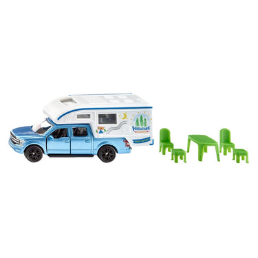 Siku 1693, ford f150 pick-up camper,blauw 7-delig, metaal kunststof
