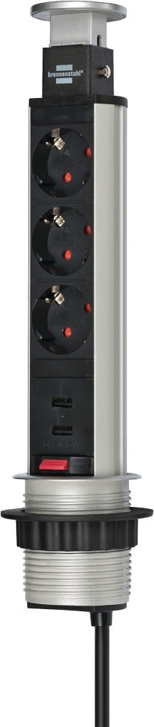 Brennenstuhl tower power usb-charger stekkerdoos 3-voudig met dubbele usb-laadingang 2m h05vv-f 3g1,5 volledig verzonken in tafelblad