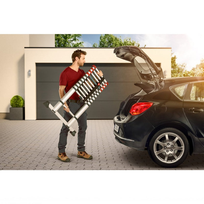 Load image into Gallery viewer, Hailo t80 aluminium telescoopladder 13 treden + stabilisatiebalk 111-380 cm
