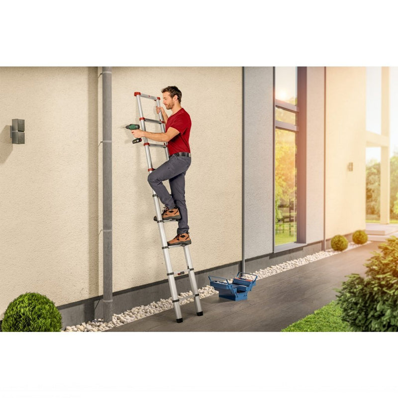 Load image into Gallery viewer, Hailo t80 aluminium telescoopladder 13 treden + stabilisatiebalk 111-380 cm
