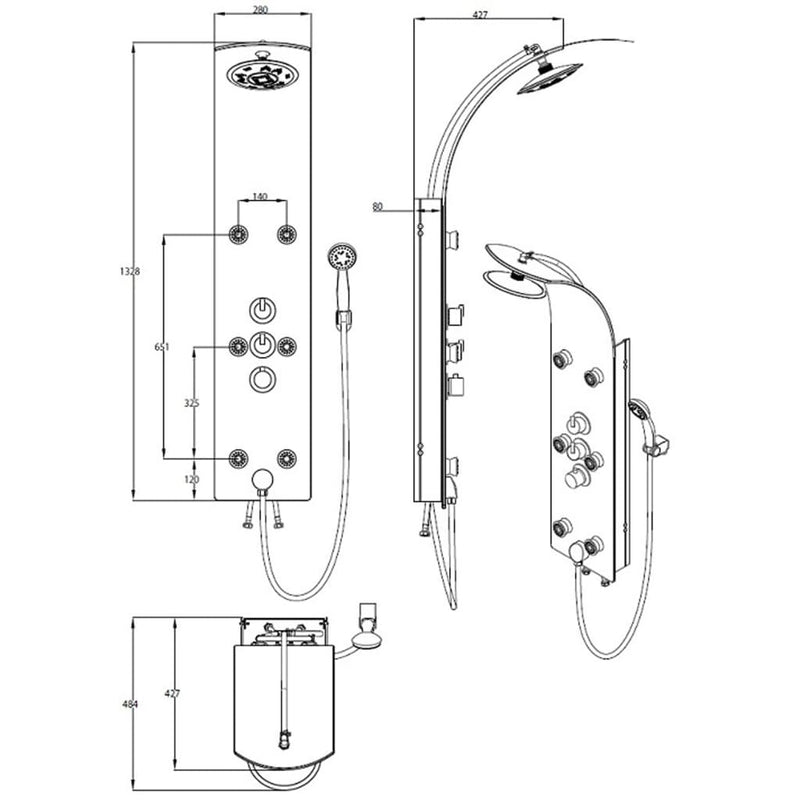Load image into Gallery viewer, Schütte douchepaneel met thermostatische kraan lanzarote glas zwart

