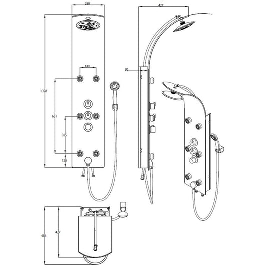 Schütte douchepaneel met thermostatische kraan lanzarote glas zwart
