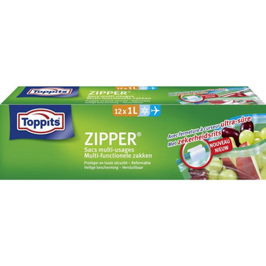 Toppits zipper multi-fuctionele zakken 1 liter, doos a 12 zakken