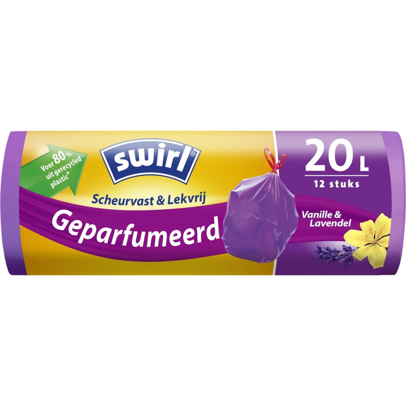 Afbeelding laden in galerijviewer, Swirl? swirl pedaalemmerzak met trekband geparfumeerd vanille-lavendel 20l 12 stuks
