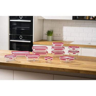 Emsa n1041100 clip and close glazen vershoudbewaarbakje 2l 11.8x6.9 cm 19.7x8 cm rood