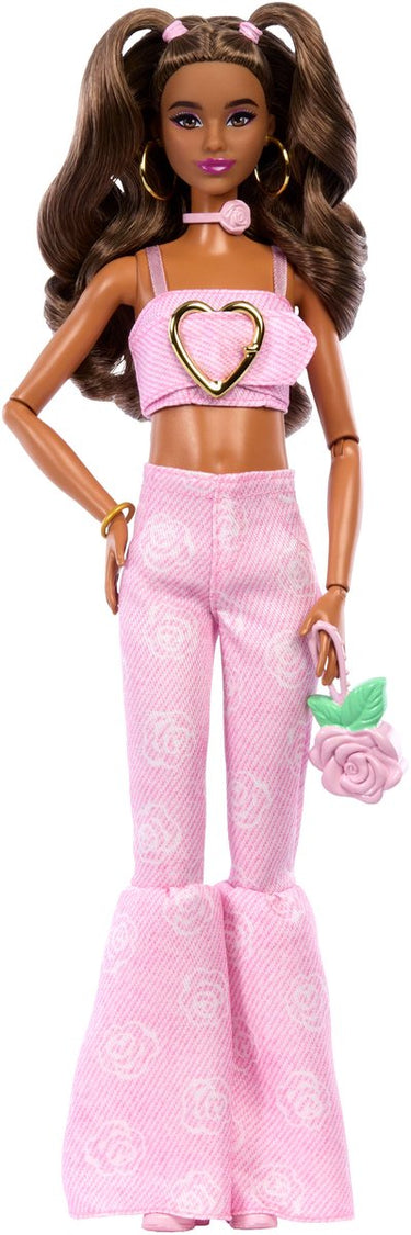 Barbie deluxe stijl - roze denim croptop en bruin haar - modepop