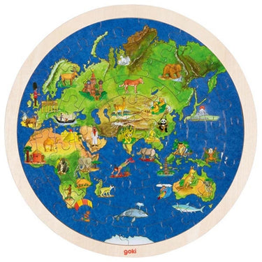 Goki puzzel rond wereld. 2 zijdig. 57 delig.