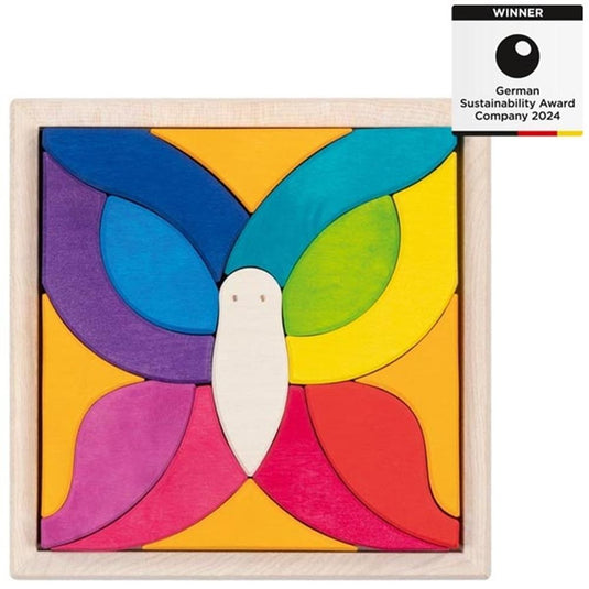 Goki puzzelmozaïek - vlinder - 17x17x3cm - 15 delen - 2 jaar