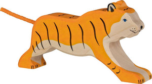 Holztiger tijger, rennend. 17 cm.