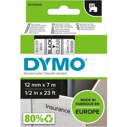 Tapes dymo d1 polyester 12mmx7m zwart-transparant glanzend