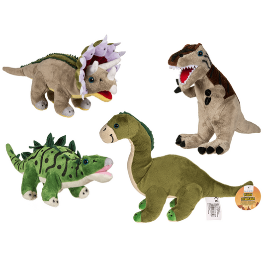 Pluche dinosaurus, ca. 31 cm. 4 assortie