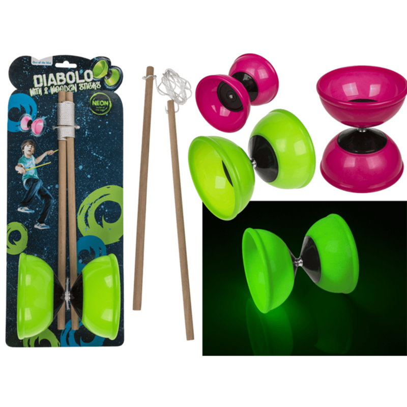 Load image into Gallery viewer, Diabolo met 2 stokjes, glow in the dark.
