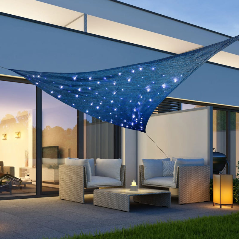 Load image into Gallery viewer, HI HI Zonnezeil met 100 LED's 3,6x3,6x3,6 m lichtblauw
