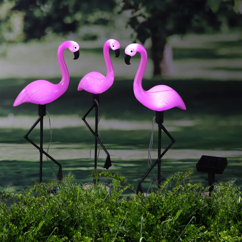 Load image into Gallery viewer, Hi grondpinnen 3 st solar led flamingo
