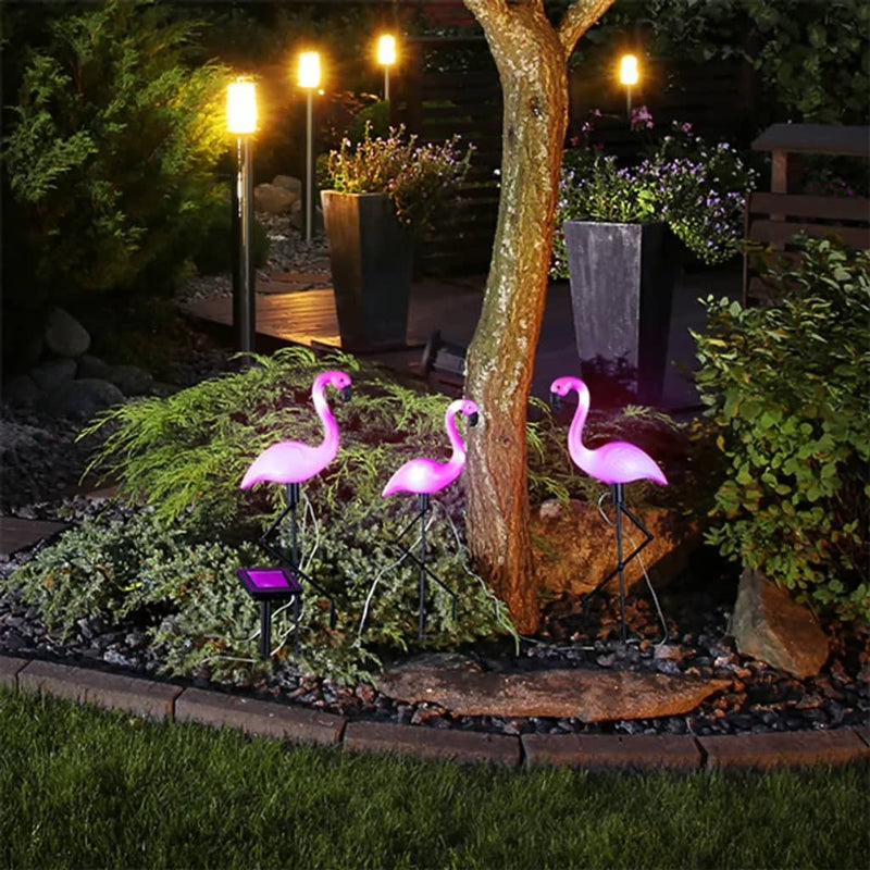Load image into Gallery viewer, Hi grondpinnen 3 st solar led flamingo
