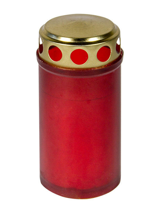Grafkaars herdenkingslicht rood met gouddeksel 12cm 120 gr