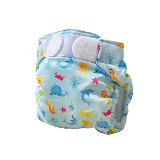 Freds swim academy wasbare zwemluier zeedieren maat 1 4-9 kg blauw