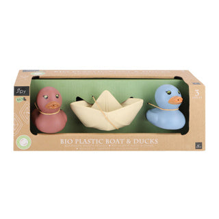 Load image into Gallery viewer, Jipy bioplastic set 2 badeendjes en 1 bootje assorti | 4 stuks
