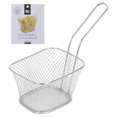 Excellent houseware serveermand frituurmandje chroom met greep 10x10cm