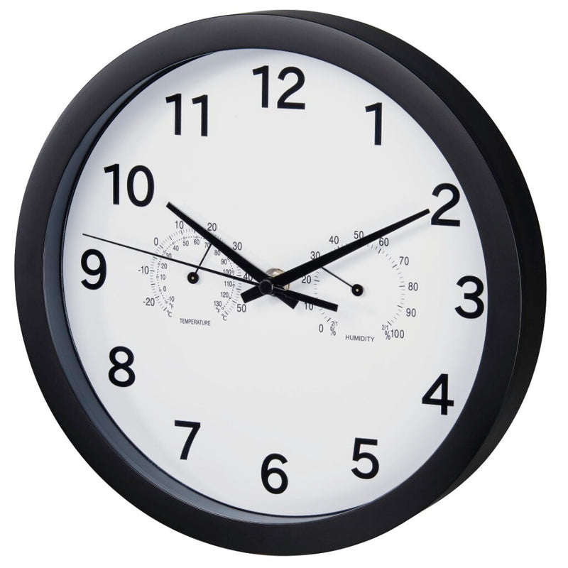 Load image into Gallery viewer, Hama wandklok pure plus ø 25 cm met thermo- hygrometer geluidsarm zwart

