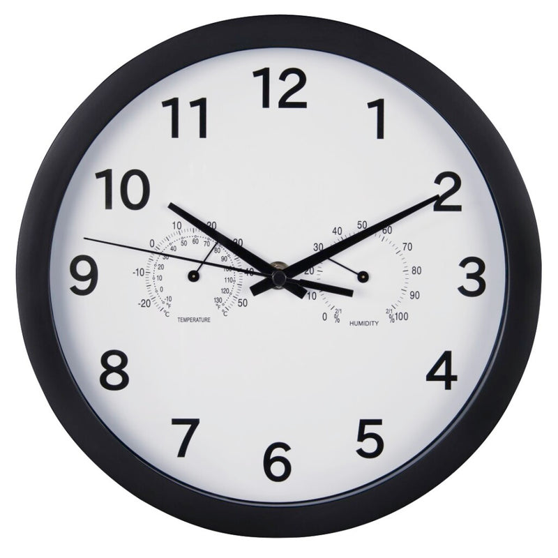 Load image into Gallery viewer, Hama wandklok pure plus ø 25 cm met thermo- hygrometer geluidsarm zwart
