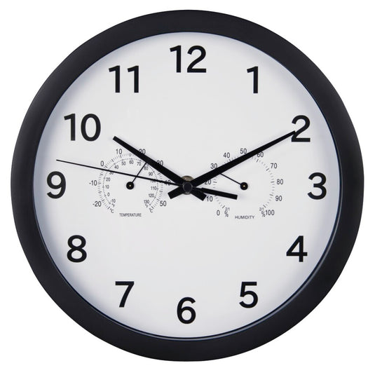 Hama wandklok pure plus ø 25 cm met thermo- hygrometer geluidsarm zwart