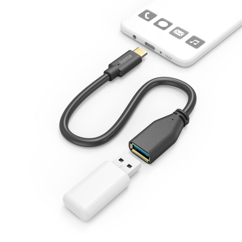 Load image into Gallery viewer, Hama usb-adapterkabel otg usb-c-stekker - usb-a-aansluiting 15 cm zwart
