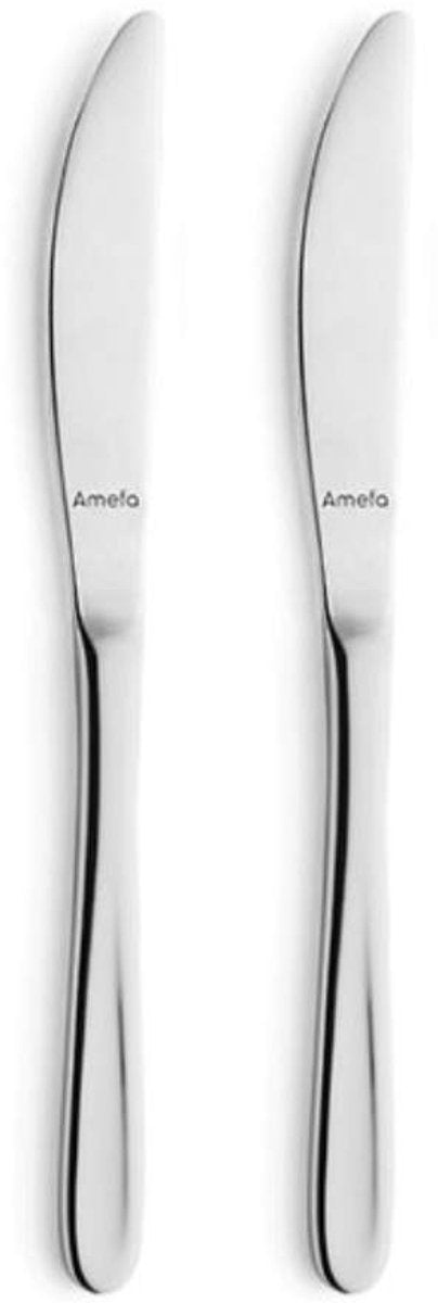 Amefa monaco - 2-delige tafelmes set - voor 2 personen - zilverkleurig - rvs - vaatwasmachinebestendig - 18 10 - 2 persoons