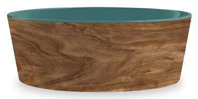 Load image into Gallery viewer, Tarhong voerbak hond olive melamine houtprint teal zeegroen

