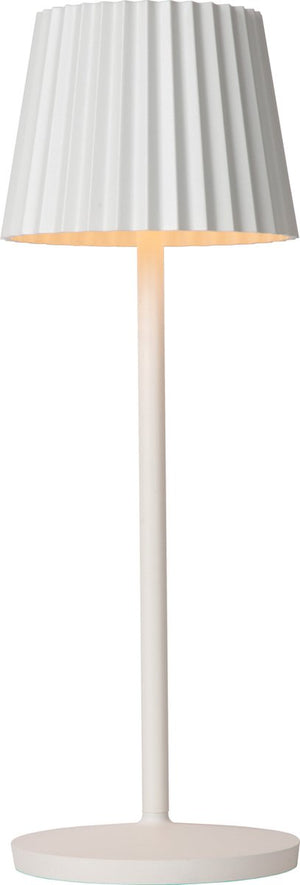 Lucide justine - oplaadbare tafellamp binnen buiten - accu batterij - led dimbaar - 1x2w 2700k - ip54 - met draadloos oplaadstation - wit