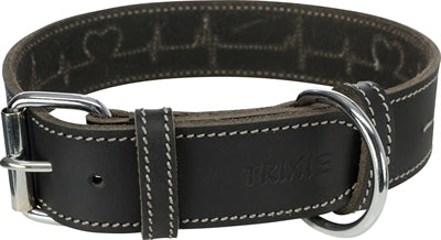 Load image into Gallery viewer, Trixie halsband hond rustic vetleer heartbeat zwart
