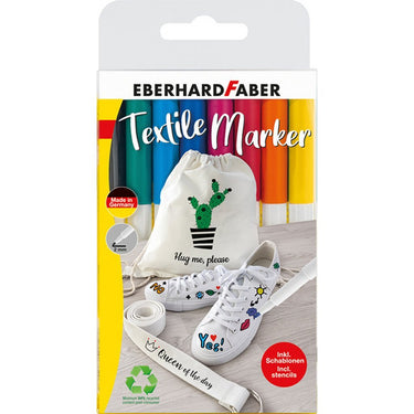 Eberhard faber textielmarkers - 8 stuks - in plastic etui - 4 sjablonen - ef-578208
