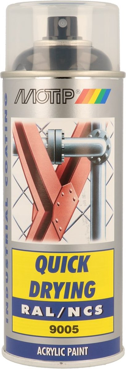 Load image into Gallery viewer, Motip industrial acryllak hoogglans ral 9005 diep zwart - 400 ml.
